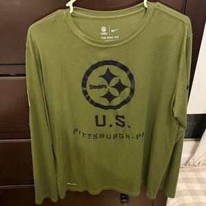 Nike Olive Green Long Sleeve Steelers Graphic Tee